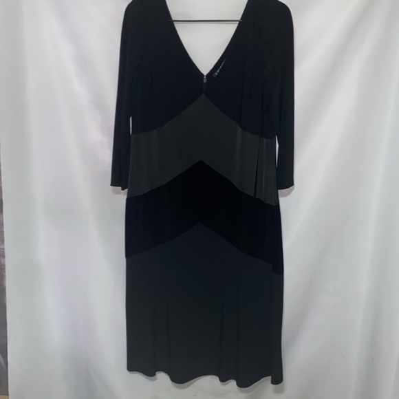 LAUREN RALPH LAUREN WO SIZE 14 Elegant Black Dress. LINED BACK ZIP VELVET INSETS - Picture 4 of 10